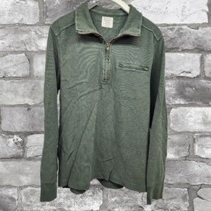 J. Crew Men's Size Large 1/4 Zip Pullover Sweater Thermal Waffle Knit Green